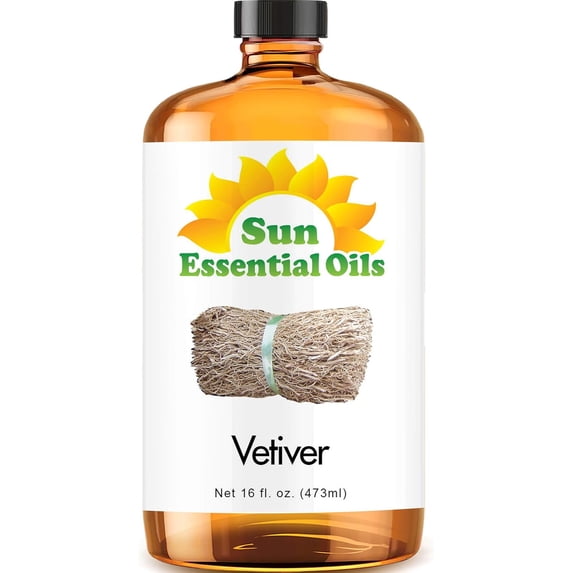 Sun Essential Oils - Vetiver Essential Oil 16oz for Aromatherapy, Diffuser, Soothing, Relieves Stress