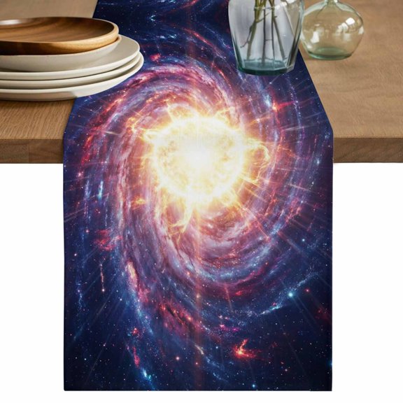 Sun Explosion Cotton Linen Table Runner for Dining Kitchen, Modern Abstract Art Galaxy Universe Wedding Outdoor Party Tablerunners Decoration, Dresser Scarf Coffee Tablecloth Runners 13x48 Inches