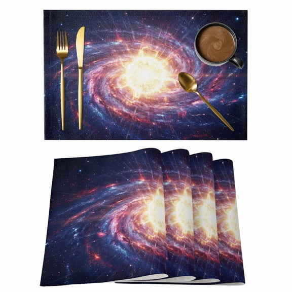 Sun Explosion Placemats Set of 12 Modern Abstract Art Galaxy Universe Place Mats Indoor Wipeable Table Mats Washable Cloth Dining Table Placemats for Kitchen Holiday Party Home Decor 13x19 Inch