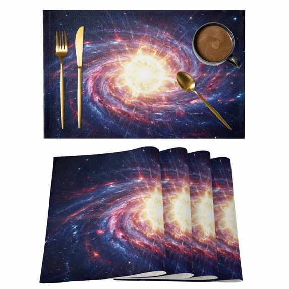 Sun Explosion Placemats Set of 8 Modern Abstract Art Galaxy Universe Place Mats Indoor Wipeable Table Mats Washable Cloth Dining Table Placemats for Kitchen Holiday Party Home Decor 13x19 Inch