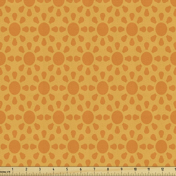 Ambesonne Sun Fabric by the Yard Upholstery, Symmetric Warm Tones, 2 Yards, Pale Orange Burnt Orange
