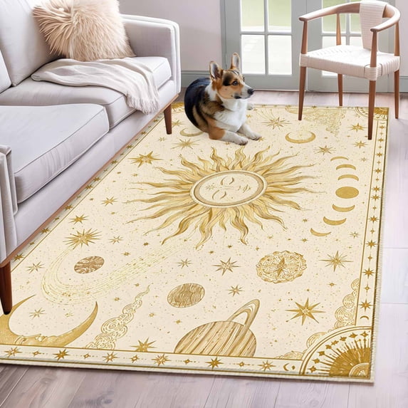 Moon Patterned Rugs Sun Face Area Rugs 3x5ft Vintage Boho Mystical Gold Radiant Beam Moon ...