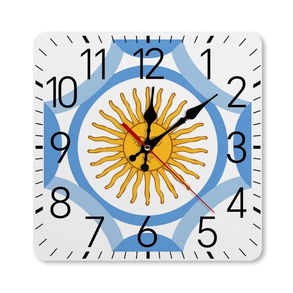 Sun Face Circle Pattern Wall Clock Silent Non Ticking Wall Clocks Battery Operated Square Wall Decor for Bathroom Kitchen Bedroom 10×10inch(25×25cm)