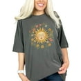 thumbnail image 1 of Sun Face Floral Graphic T-Shirt, Boho Sun and Flowers Tee, Vintage Sun Illustration Shirt, Artistic Sun and Floral Print Top, Pepper Comfort Colors T-Shirt, Large, 1 of 1