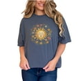 thumbnail image 1 of Sun Face Floral Graphic T-Shirt, Boho Sun and Flowers Tee, Vintage Sun Illustration Shirt, Artistic Sun and Floral Print Top, Denim Comfort Colors T-Shirt, Small, 1 of 1