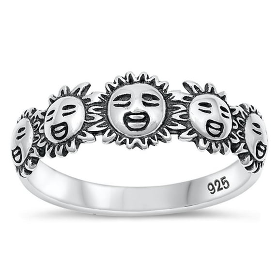 Sun Face Happiness Birth Ring .925 Sterling Silver Band Jewelry Female Male Unisex Size 6