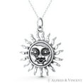thumbnail image 1 of Sun Face Incan / Mayan Tribal Jewelry Astrological Charm 36x28mm (1.4x1.1in) Pendant & Chain Necklace in Oxidized .925 Sterling Silver, 1 of 1