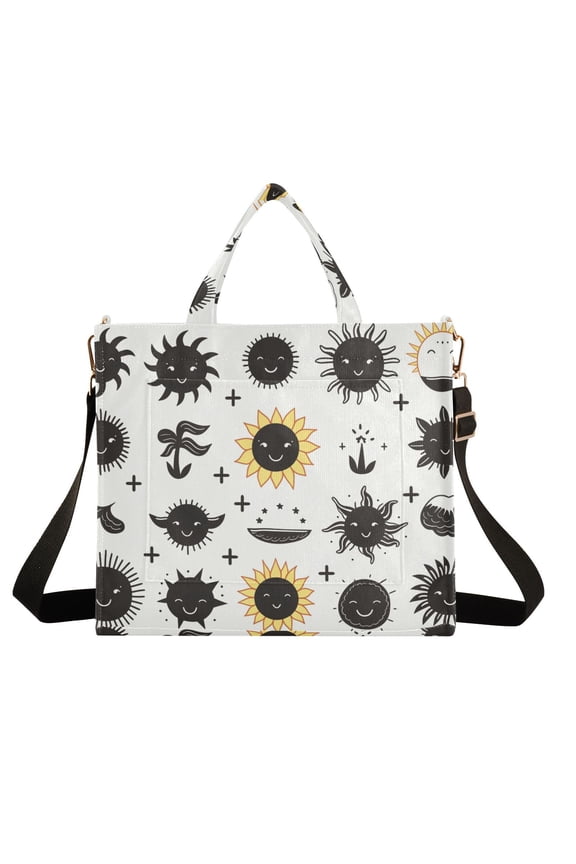 Sun Face Leaves Corduroy Tote Bag Handbag Large Messenger Bag Shoulder Crossbody Zipper Bag Purse