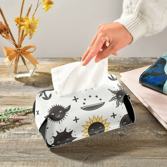 Sun Face Leaves Napkin Dispenser Leather Paper Napkins Holders Elegant Modern Fancy for Kitchen Dining Room Table Decor