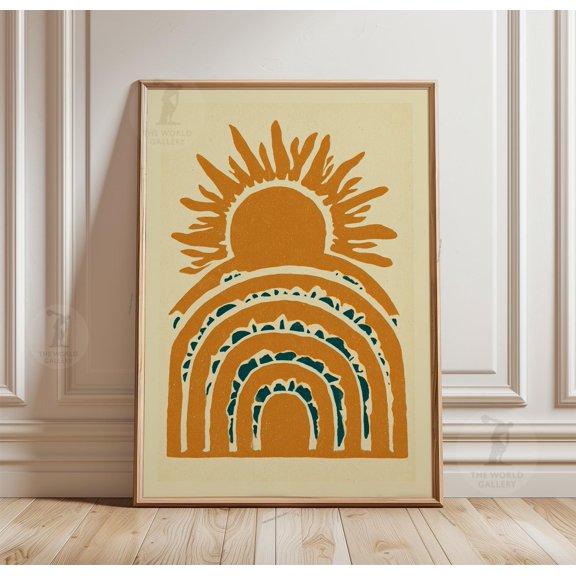 Sun Face Poster, Boho Celestial Wall Art, Abstract Neutral, Poster Only