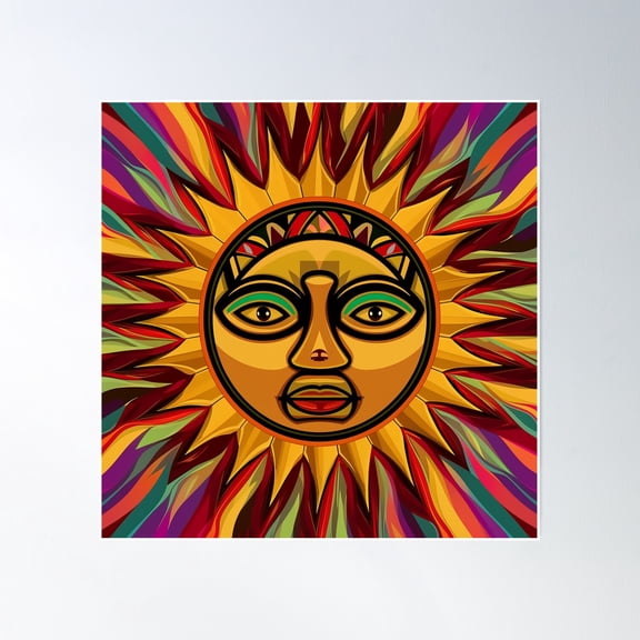 Sun Face Poster Wall Art, Modern Wall Decor, 16x16 UNFRAMED