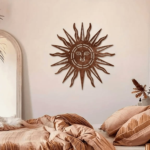 Sun Face Rustic Vintage Metal Wall Sculpture, Outdoor Porch & Patio Decor