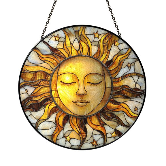 Sun Face Stained Glass Suncatcher Window Decor Sun Catcher Artistic Glass Home Decoration Gift for Friends or Family