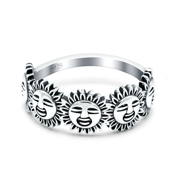 Sun Face Thumb Band Ring Sun Face Shape Ring 925 Sterling Silver Size 5