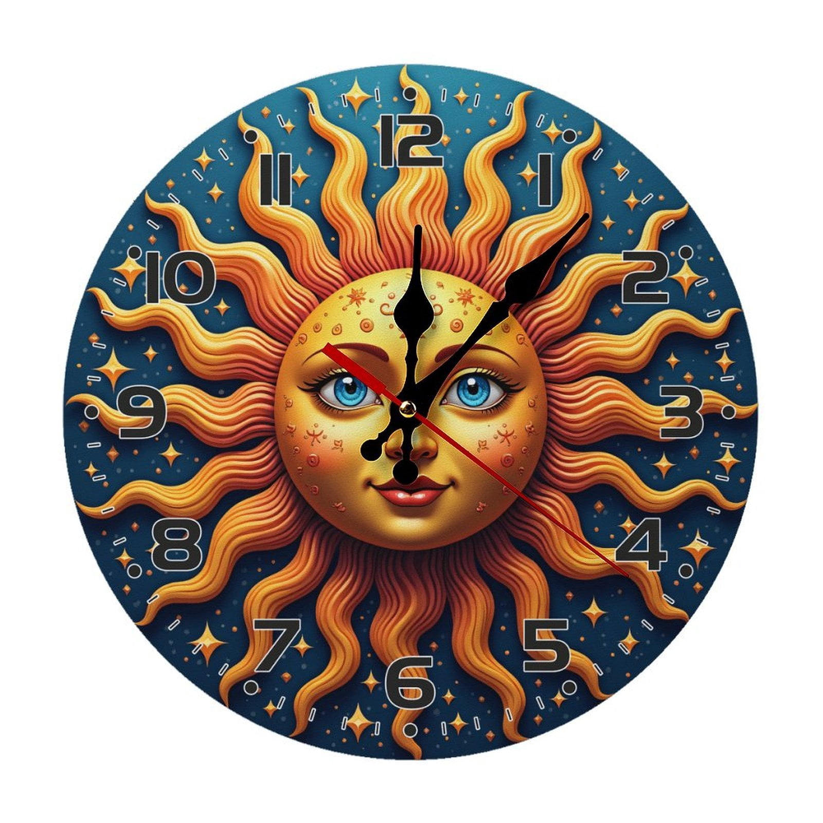 Sun Face Wall Clock 10 Inch Silent Non Ticking Round Clock Decoration ...