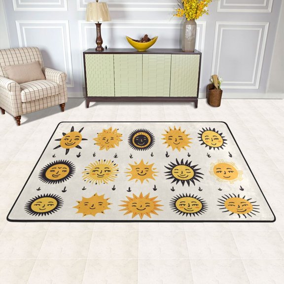 Sun Faces Area Rug Washable 72 x 48 Floor Carpet Mat Non Slip for Bedroom Living Room Kids Room Home Decor