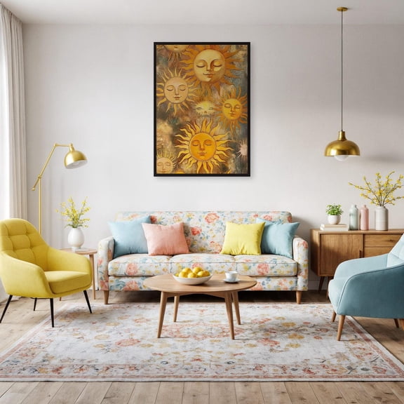 Sun Faces Celestial Wall Art, Vintage Boho Decor, Unframed Paper Print Size 8x12