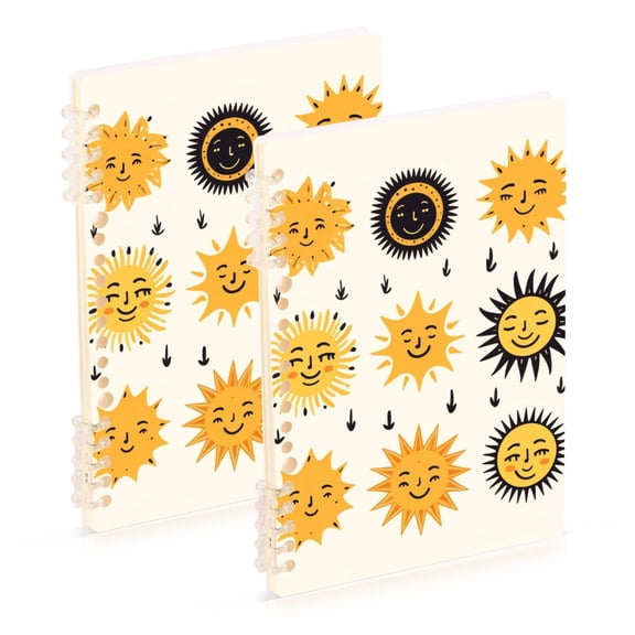 Sun Faces Ring Binder Notebook Journey Note Diary College Ruled Spiral Notebook Study Loose Leaf Paper A5 60 Pages