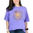 thumbnail image 1 of Sun and Floral Graphic T-Shirt, Boho Sunflower Tee, Summer Sun Shirt, Retro Sun and Flowers Top, Spiritual Gift for Women, Vintage Style, Violet Comfort Colors T-Shirt, XL, 1 of 1
