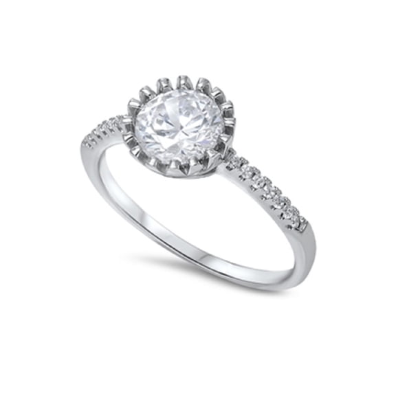 Sun Flower Cubic Zirconia Solitaire Ring Sterling Silver 925