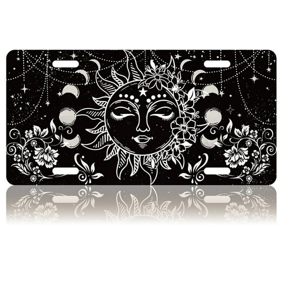 Sun & Flower License Plate Front License Plate Covers Decorative Car Aluminum Noverlty License Plate License Plate Tag