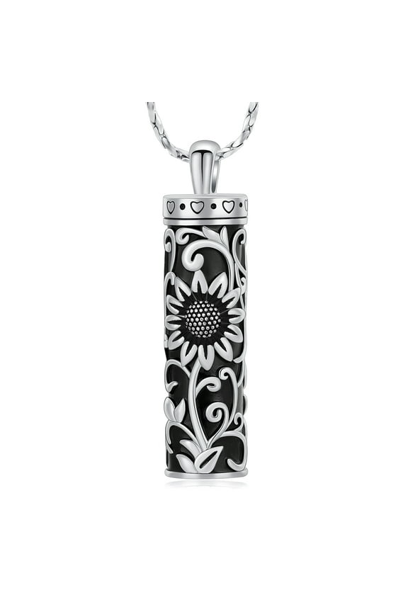 Sun Flower Urn Necklace Cylinder Bar Heart Cylinder Urn Necklace for Ashes Keepsake Memory Keepsake Cremation Jewelry