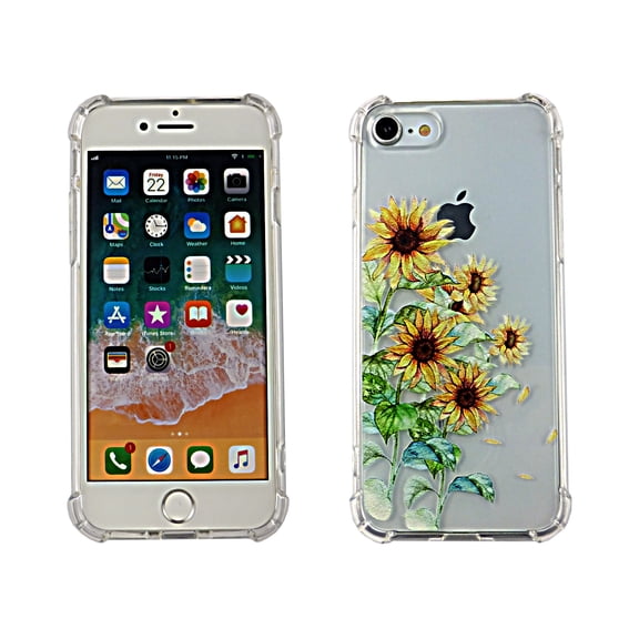 Sun Flower For iPhone SE 2020 Case TPU Clear Soft & Flexible Ultra-Thin Shockproof Anti-Scratch Transparent Bumper Slim Lightweight Protective Cover for iPhone SE 4.7 Inch 2020 Women Girls