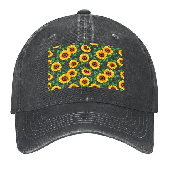 Sun Flowers Baseball Cap,Adjustable Denim Hat for Women Men Teachers Mom,Black