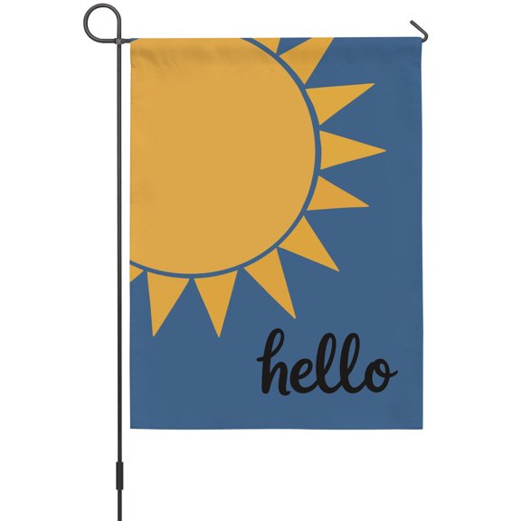 Sun Garden Flags For Outdoor, Hello Cartoon Minimalist Small Double Side Yard Flags Weather Proof Garden Decor for Lawn Outside Holiday 12 x 18 Inches