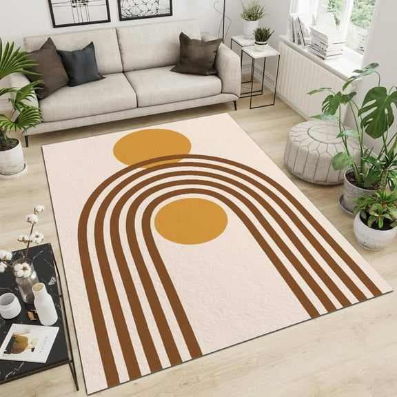 Sun Geometry Arch Line Art Home Decor Rug Simple Neutral Low Pile Area Rug Noise Reduction Foldable Ideal In Living Room, Bedroom-5' × 7'