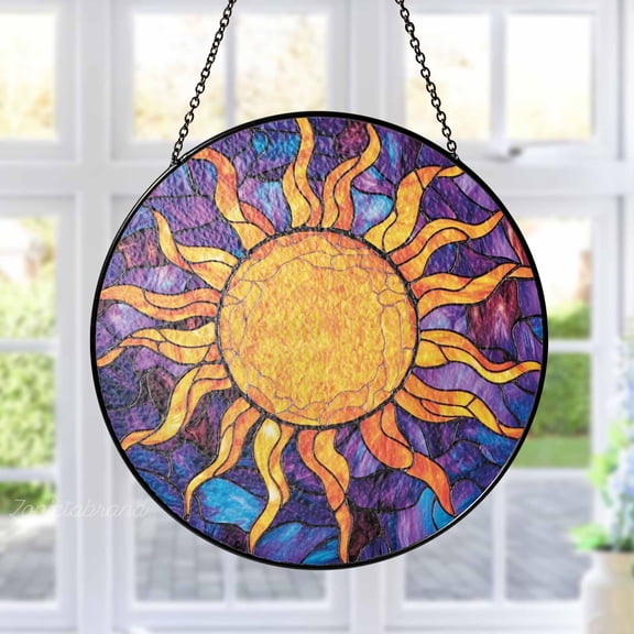 Sun Glass Suncatcher, Boho Window Hanging Decor, Vibrant Sun Symbol Glass Art, Spiritual Gift for Home, Colorful Window Decor