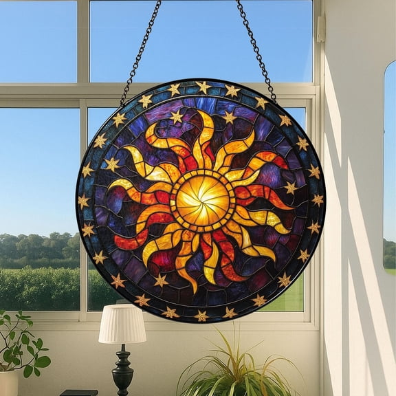Sun Glass Suncatcher, Celestial Night Sky Suncatcher, Whimsical Spiral Sun, Sun Set Lover Gift, Star Home Decor, New Home Decor, mom gift