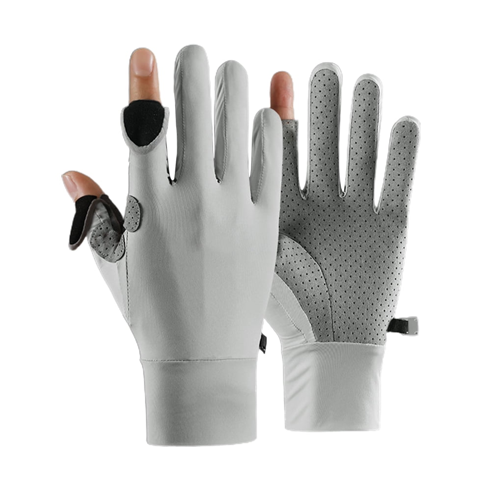 Sun Gloves Ice Silk UV Protection Fishing Gloves Nonslip Breathable 2 Cut Fingers Gloves for Men