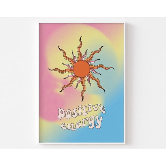 Sun Gradient Positive Energy Print - Bold Hippie Colourful, Boho Art, Sunshine Poster, Retro Sun, Gradient Art, Groovy Funky, Mindfulness Wall Art, Modern Wall Decor, 24x36 UNFRAMED