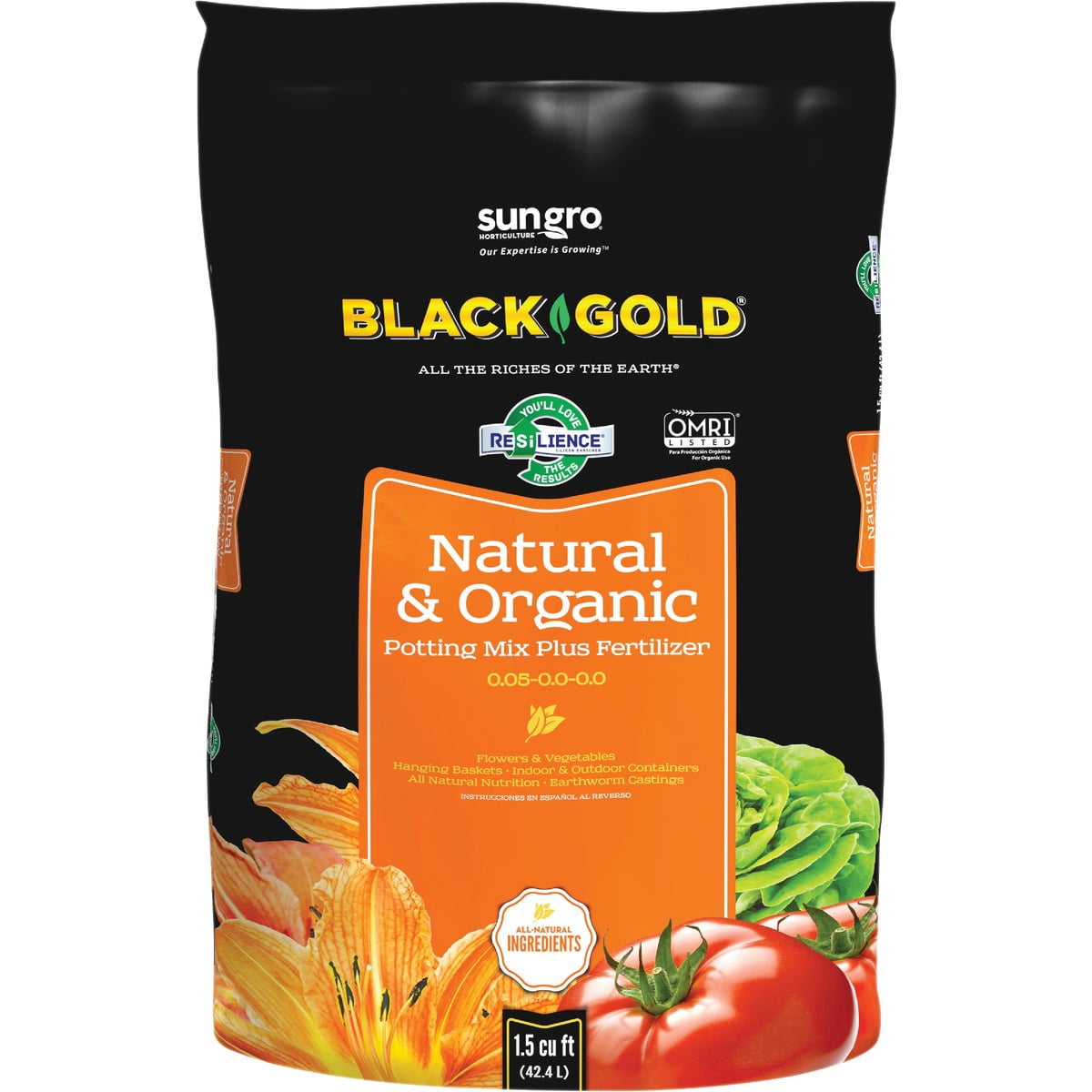 Sun Gro Black Gold Natural and Organic Potting Soil - Organic Black Soil - 1 cu ft — Indoor & Outdoor Container & Garden Use