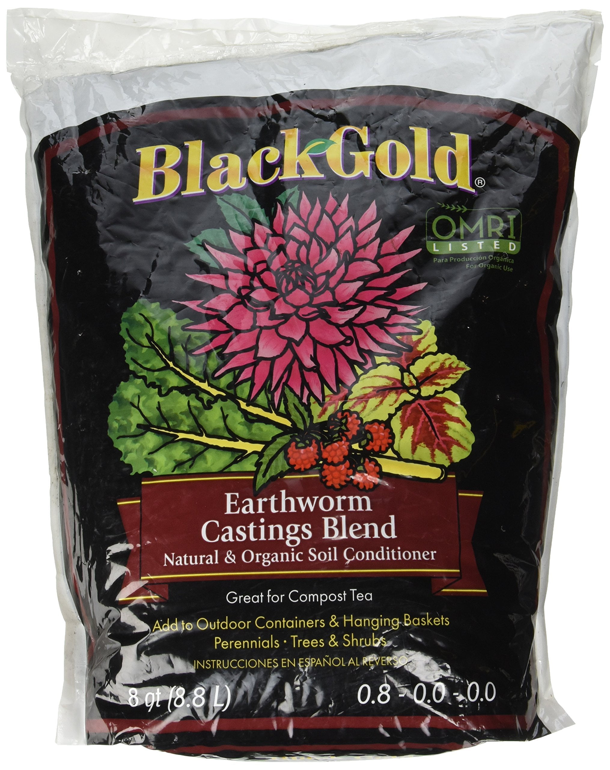 Sun Gro Black Gold Earthworm Castings - Organic Soil Amendment - 8 ...