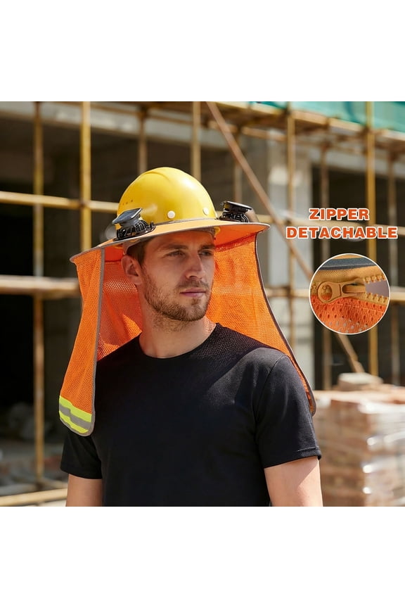 Sun Hard Hat Shade, Mesh Wide Brim Hat Visor Sun Shade, Hard Hat Sun Shield with Reflective Strip for Construction Workers Outdoor Summer Protection