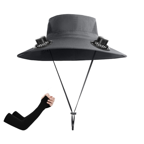 Sun Hat with 2 Solar Fans, Wide Brim Solar Fan Hat, USB Charging,2 Speeds, Mens & Women Summer UV Protection Wide Brim Fishing Cowboy Hats, Hiking Fishing Visors Hat with Fan