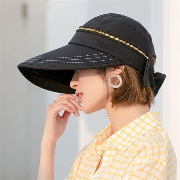 Sun Hat, Beach Hats for Women, 2 in 1 Zip-Off Removable Adjustable Sun Hat with Two Ways to Wear It Fit for Most Women to Provides UV Protection From Sun, Black