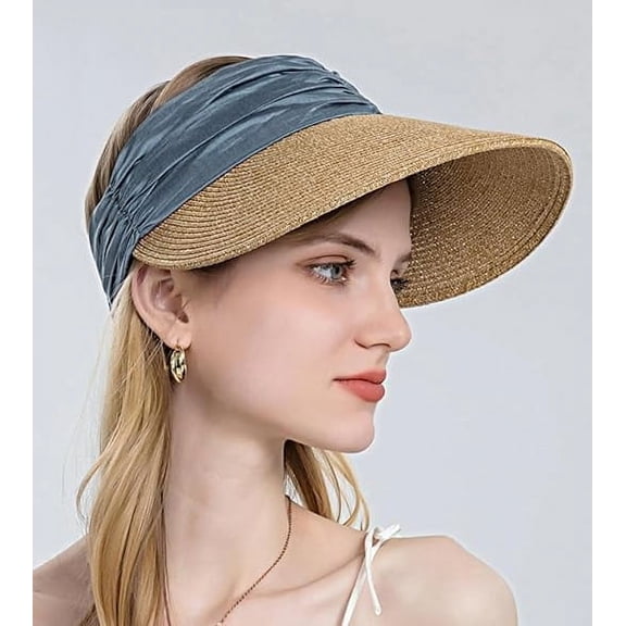 Sun Hat, Beach Hats for Women, Adjustable UPF 50  Sun Protection Sun Visor with Cute Bowtie and Ponytail Hole Fit Most to Enjoy and Protect Yourself on Your Sunny Days, Blue-Green