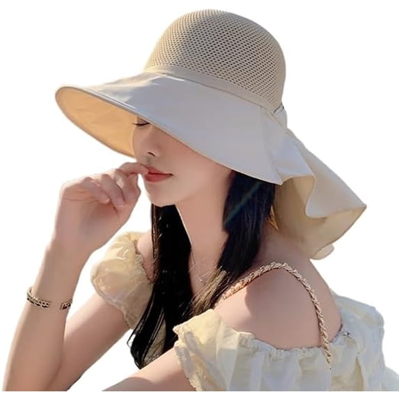 Sun Hat, Beach Hats for Women, Breathable Comfortable Cotton Fabric Wide Broom Summer Hats to Moisture Wicking, Folding Design Durable Sun Hat Fit Head Circumference 54-58cm, Beige