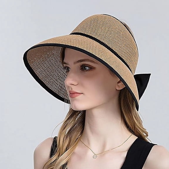 Sun Hat, Beach Hats for Women, New Summer Large Brim Hat with Bowknot and An Adjustment Rope to Adjust Fit Own Size, Folded Wide Brim Flap Cover Sun Hat for Adding Stylish&Cool Style, Khaki