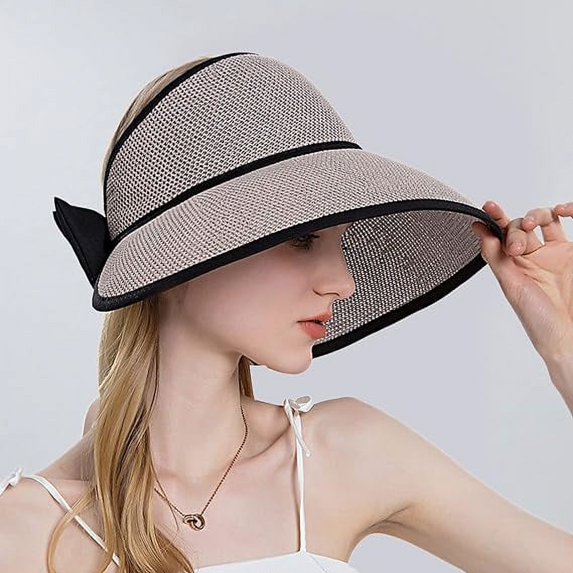 Sun Hat, Beach Hats for Women, New Summer Large Brim Hat with Bowknot and An Adjustment Rope to Adjust Fit Own Size, Folded Wide Brim Flap Cover Sun Hat for Adding Stylish&Cool Style, Gray