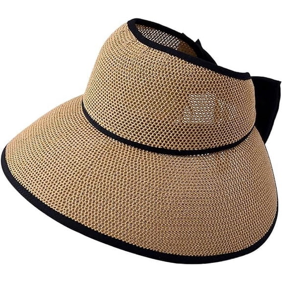 Sun Hat, Beach Hats for Women, New Summer Large Brim Hat with Bowknot and An Adjustment Rope to Adjust Fit Own Size, Folded Wide Brim Flap Cover Sun Hat for Adding Stylish&Cool Style, Khaki