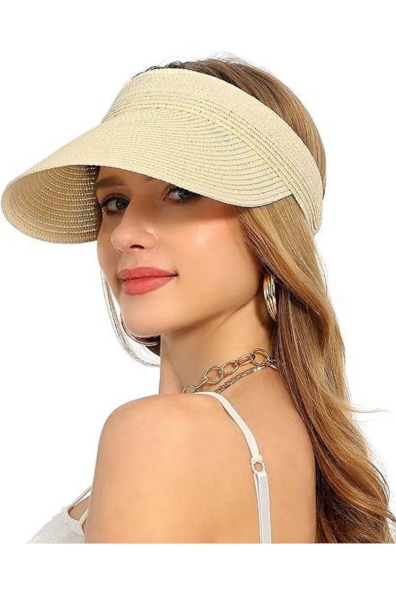 Sun Hat, Beach Hats for Women, Summer Wide Brim Rollable Straw Hat with UPF 50+ Sun Protection to Ensure the Hat is Durable and Comfortable Fits Most Women, Beige
