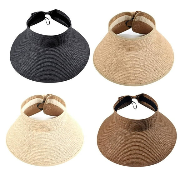 Sun Hat, Beach Hats for Women, Summer Wide Brim Sun Hat for Women, Foldable UV Protection Straw Hat with Bowknot for Camping or Beach Party, Beige, 56-59cm
