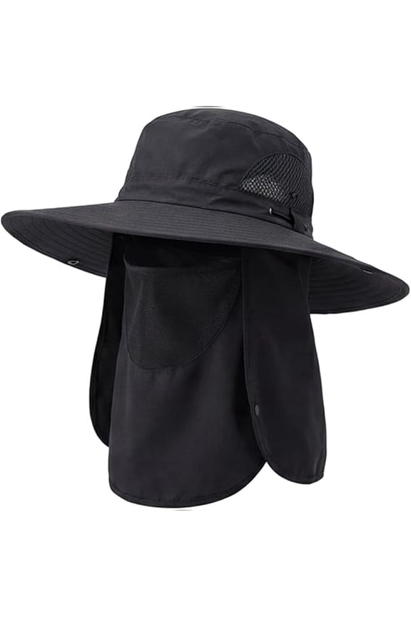 Sun Hat Bucket Hats for Men Women, Outdoor Wide Brim Fishing Hat with Detachable Face Cover & Neck Flap, UV Protection Cap, for Beach Hiking Gardening Use