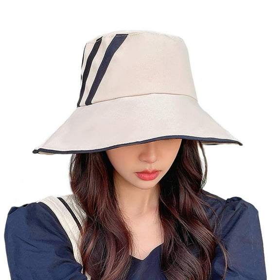 Sun Hat Casual Double Sided Flat Top Breathable Foldable UV Protection with Wide Brim Three Bars Women Fisherman Cap Beach Hat for Outdoor
