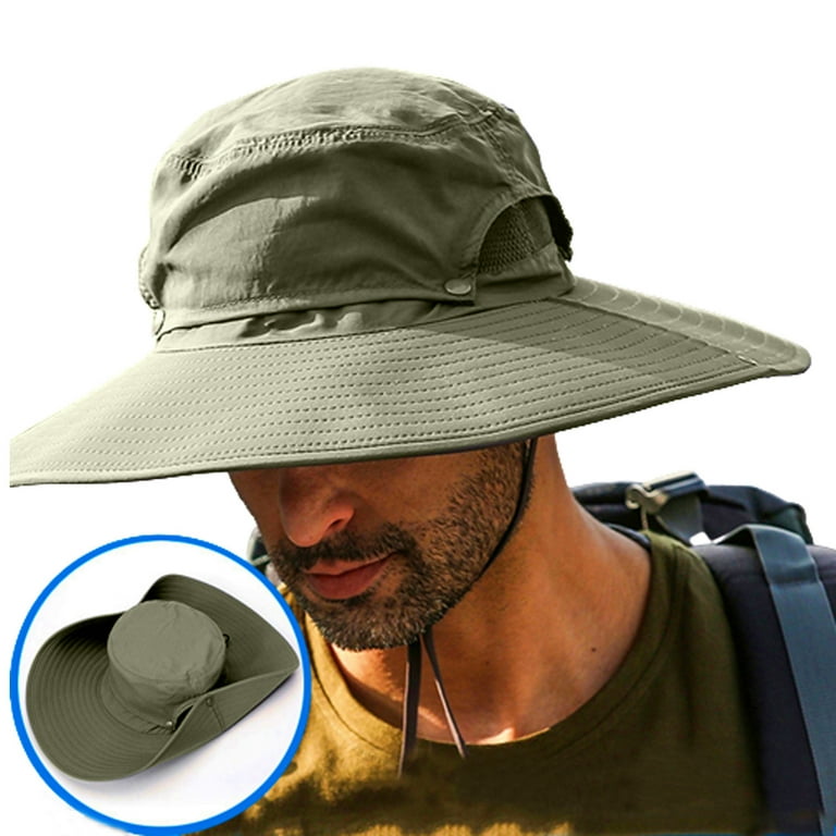 Sun Hat Fishing Hat for Men Beach Hat - Wide Brim Hat with Waterproof  Breathable for Fishing, Hiking, Camping (Army Green)