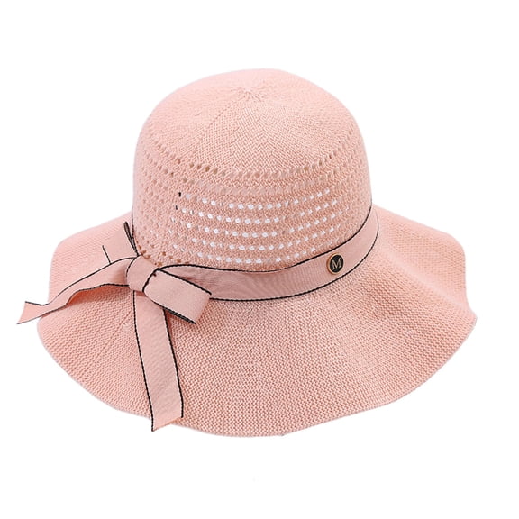 Sun Hat Folding Sun Protection Knitted Wide Brim Ribbon Bow Women Beach Hat for Outdoor